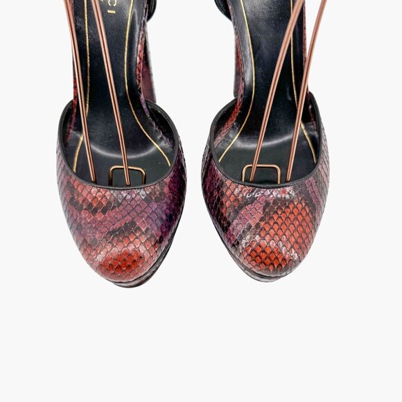 Gucci Huston Platform Pump Size 37 US 7 Red Burgundy Python Snake Mary Jane Heel - Picture 3 of 12